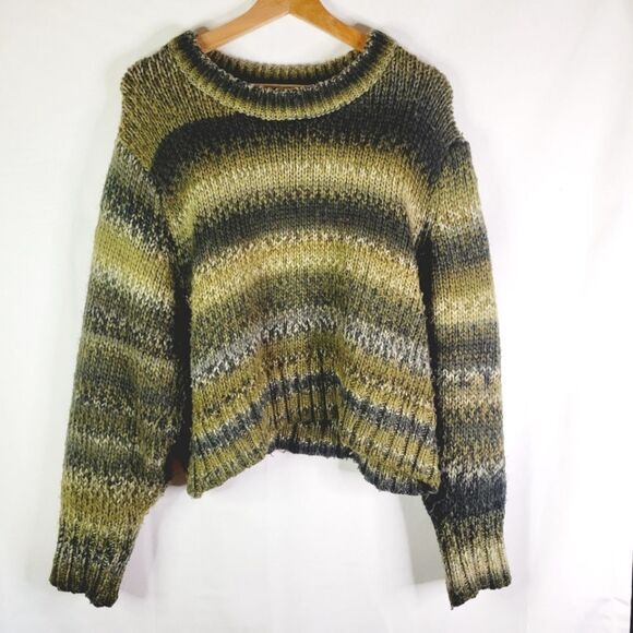 Apricot Striped Moss Green Sweater - Picture 1 of 8